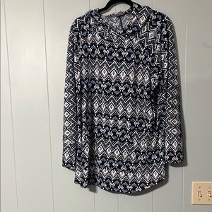 LuLaRoe Amber Black, Blue and White Graphic Long Sleeve hoodie